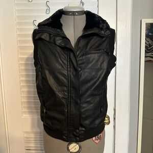 Black faux fur lined biker style vest